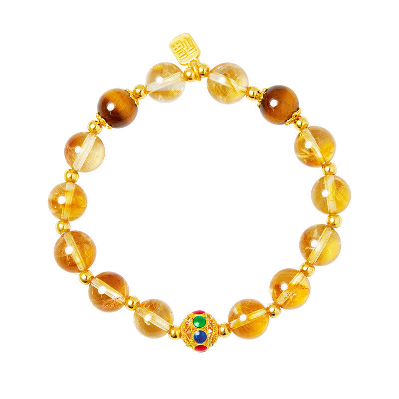 Nimara Ritual 925 Sterling Silver Fu Character Citrine Tiger Eye Protection Bracelet