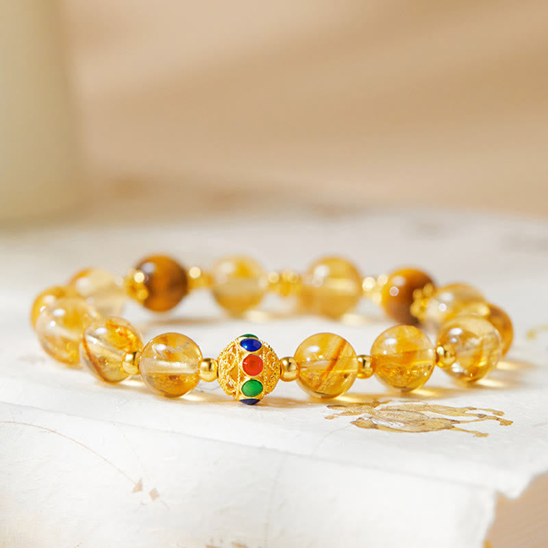 Nimara Ritual 925 Sterling Silver Fu Character Citrine Tiger Eye Protection Bracelet