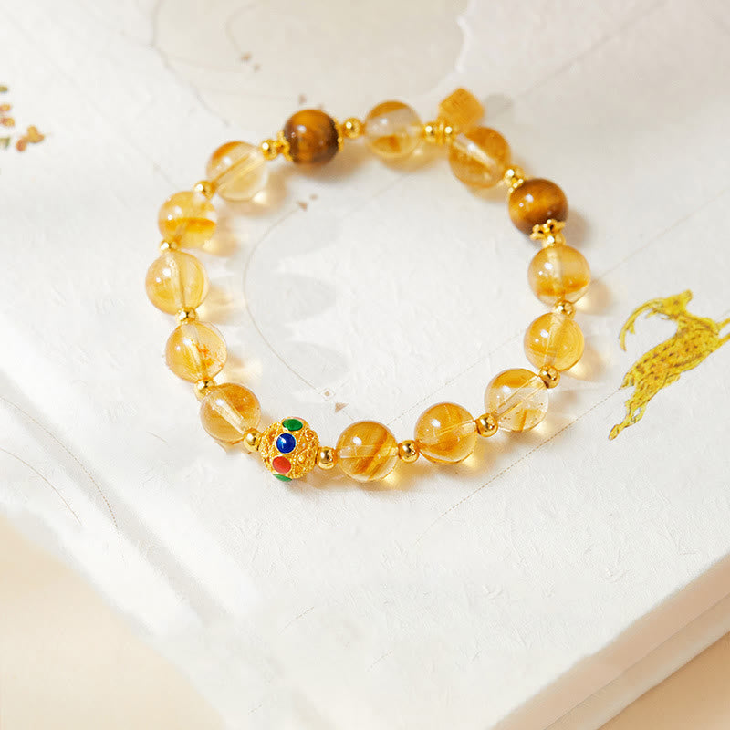 Nimara Ritual 925 Sterling Silver Fu Character Citrine Tiger Eye Protection Bracelet