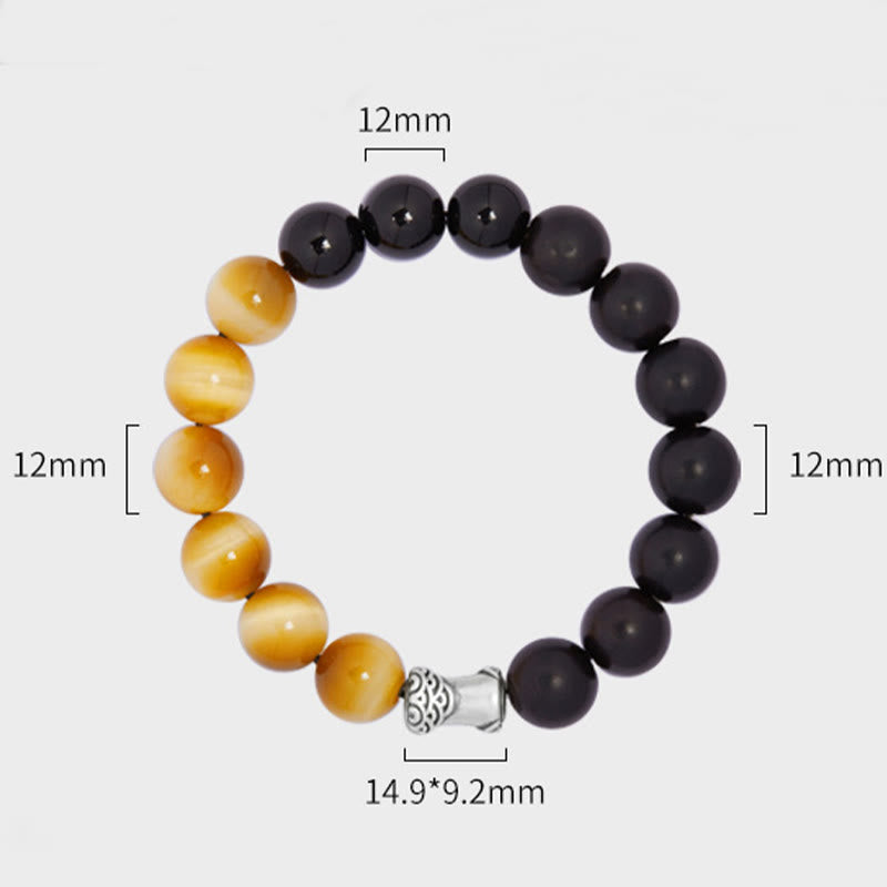 Nimara Ritual 999 Sterling Silver Ebony Tiger Eye Black Obsidian Relax Bracelet