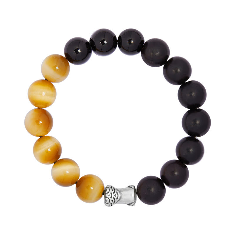 Nimara Ritual 999 Sterling Silver Ebony Tiger Eye Black Obsidian Relax Bracelet