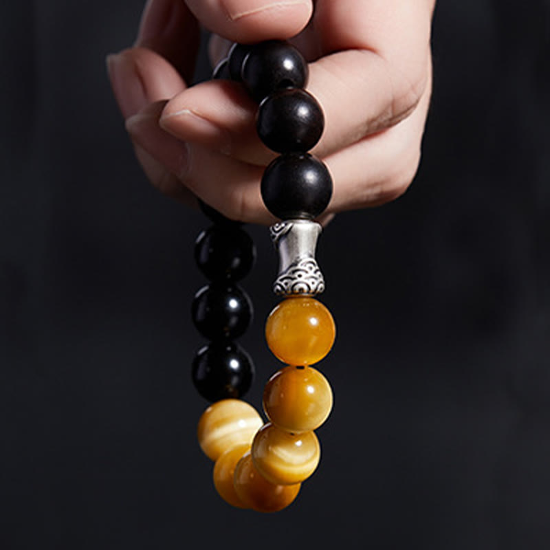 Nimara Ritual 999 Sterling Silver Ebony Tiger Eye Black Obsidian Relax Bracelet
