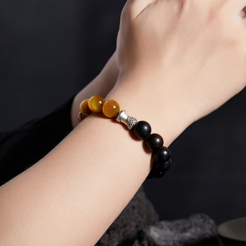 Nimara Ritual 999 Sterling Silver Ebony Tiger Eye Black Obsidian Relax Bracelet