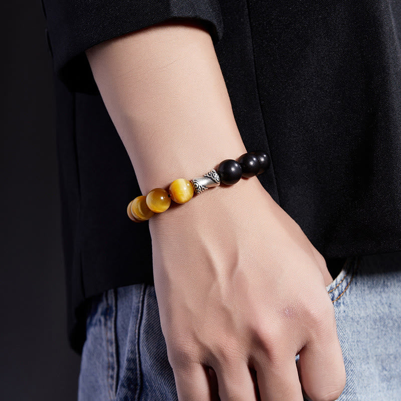 Nimara Ritual 999 Sterling Silver Ebony Tiger Eye Black Obsidian Relax Bracelet
