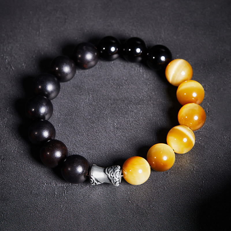 Nimara Ritual 999 Sterling Silver Ebony Tiger Eye Black Obsidian Relax Bracelet