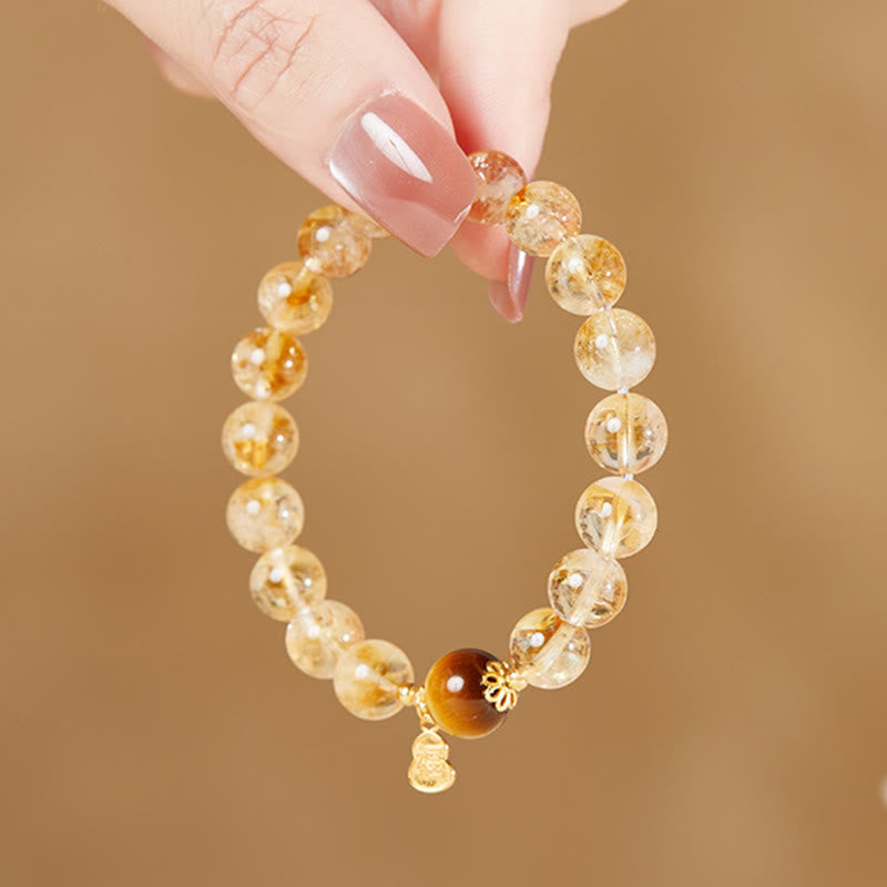 Nimara Ritual 925 Sterling Silver Gourd Fu Character Citrine Tiger Eye Prosperity Bracelet