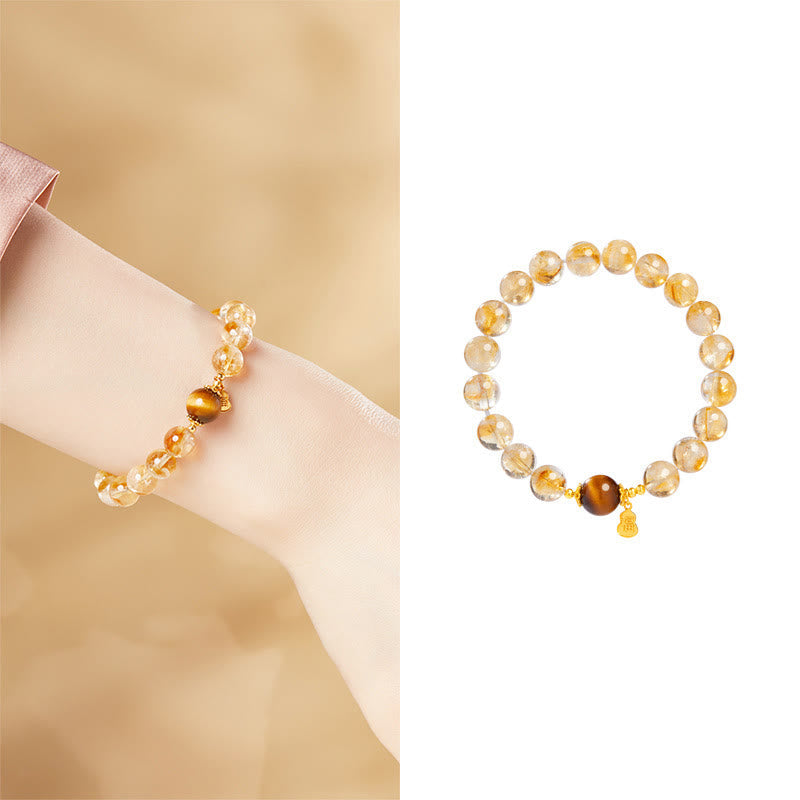 Nimara Ritual 925 Sterling Silver Gourd Fu Character Citrine Tiger Eye Prosperity Bracelet