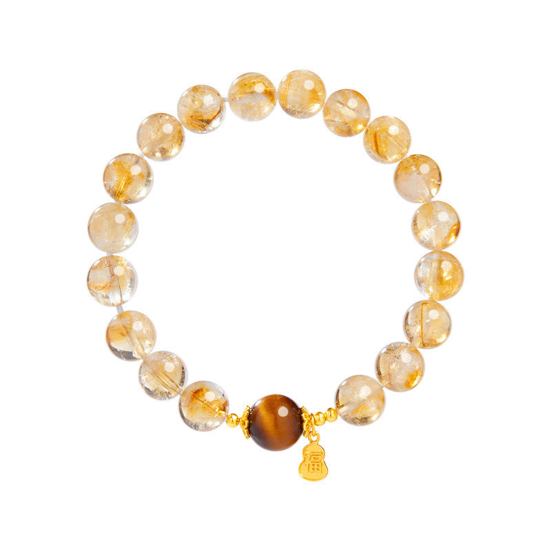 Nimara Ritual 925 Sterling Silver Gourd Fu Character Citrine Tiger Eye Prosperity Bracelet