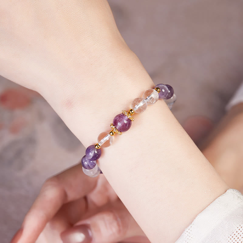 Nimara Ritual 925 Sterling Silver Natural Amethyst White Crystal Balance Bracelet