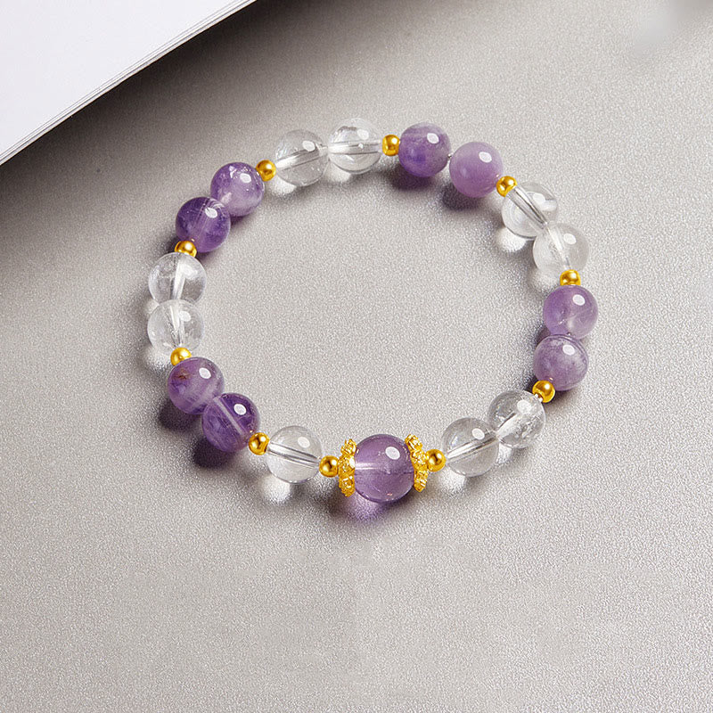 Nimara Ritual 925 Sterling Silver Natural Amethyst White Crystal Balance Bracelet