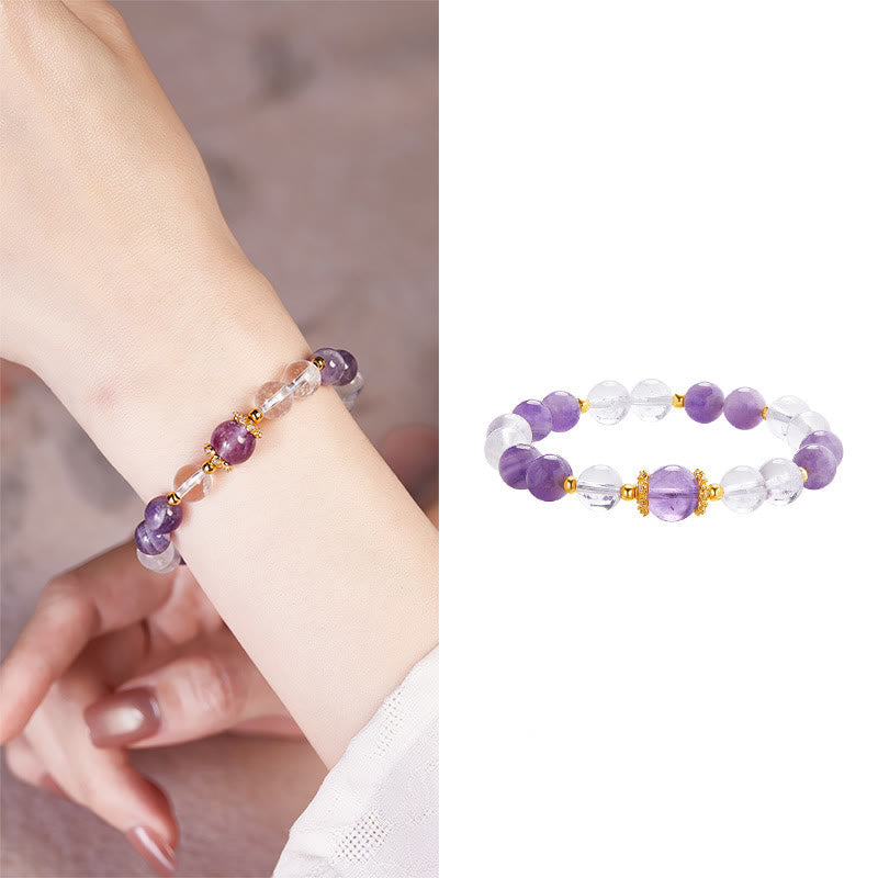 Nimara Ritual 925 Sterling Silver Natural Amethyst White Crystal Balance Bracelet