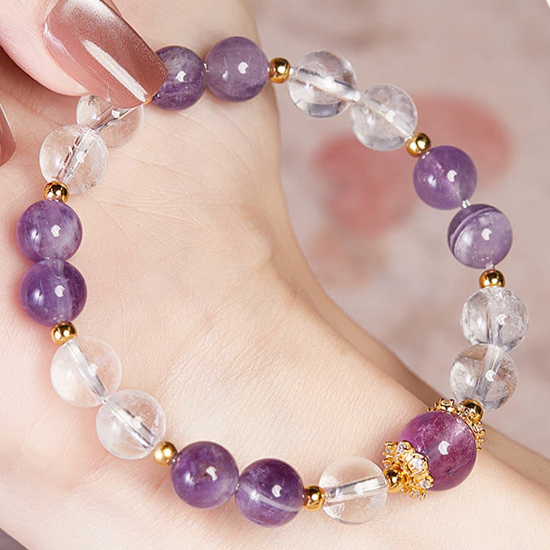 Nimara Ritual 925 Sterling Silver Natural Amethyst White Crystal Balance Bracelet