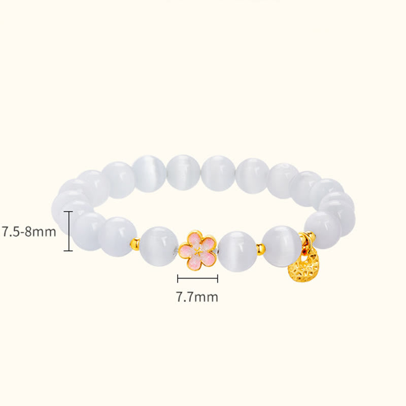 Nimara Ritual 925 Sterling Silver Natural Peach Blossom White Cat's Eye Positive Bracelet