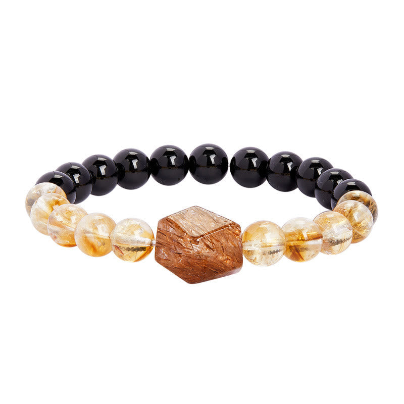Nimara Ritual Natural Black Obsidian Citrine Super Seven Crystal Strength Bracelet