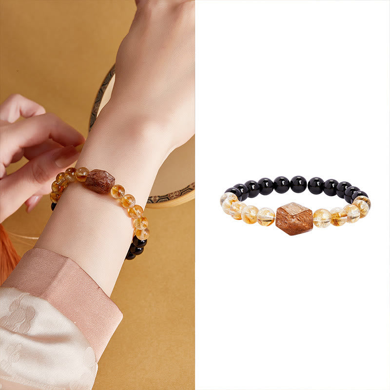 Nimara Ritual Natural Black Obsidian Citrine Super Seven Crystal Strength Bracelet