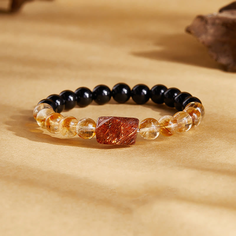 Nimara Ritual Natural Black Obsidian Citrine Super Seven Crystal Strength Bracelet