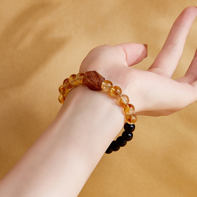 Nimara Ritual Natural Black Obsidian Citrine Super Seven Crystal Strength Bracelet