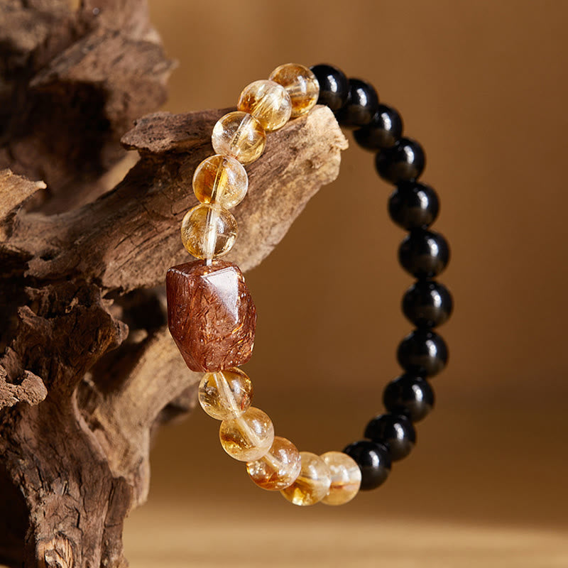 Nimara Ritual Natural Black Obsidian Citrine Super Seven Crystal Strength Bracelet