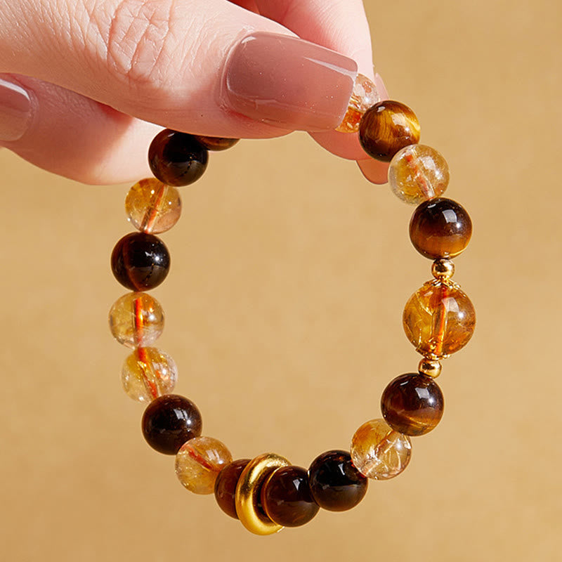 Nimara Ritual 999 Sterling Silver Natural Citrine Tiger Eye Peace Buckle Protection Bracelet