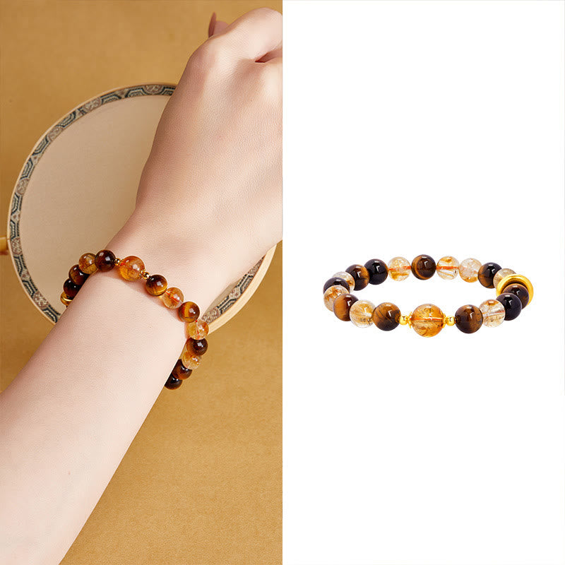 Nimara Ritual 999 Sterling Silver Natural Citrine Tiger Eye Peace Buckle Protection Bracelet
