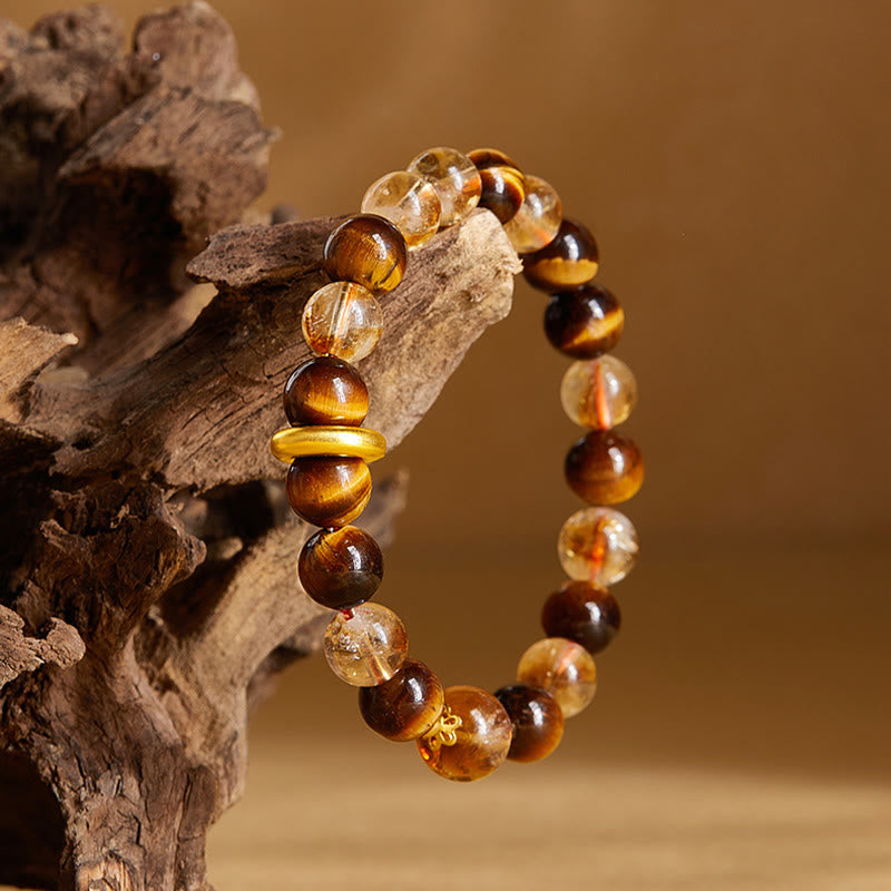 Nimara Ritual 999 Sterling Silver Natural Citrine Tiger Eye Peace Buckle Protection Bracelet
