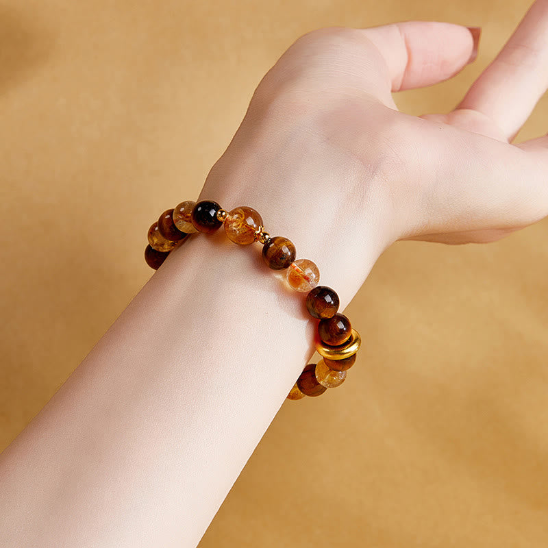 Nimara Ritual 999 Sterling Silver Natural Citrine Tiger Eye Peace Buckle Protection Bracelet