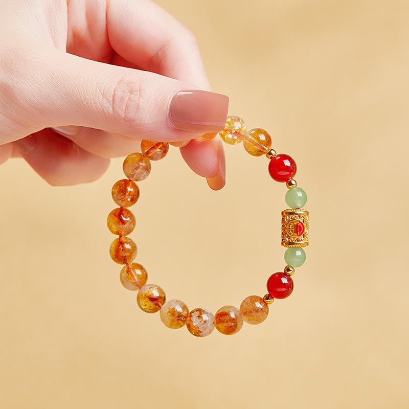 Nimara Ritual 999 Sterling Silver Natural Citrine Red Agate Hetian Jade Beads Protection Bracelet