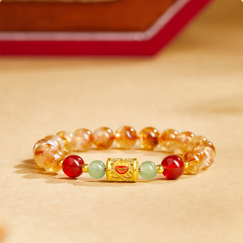 Nimara Ritual 999 Sterling Silver Natural Citrine Red Agate Hetian Jade Beads Protection Bracelet