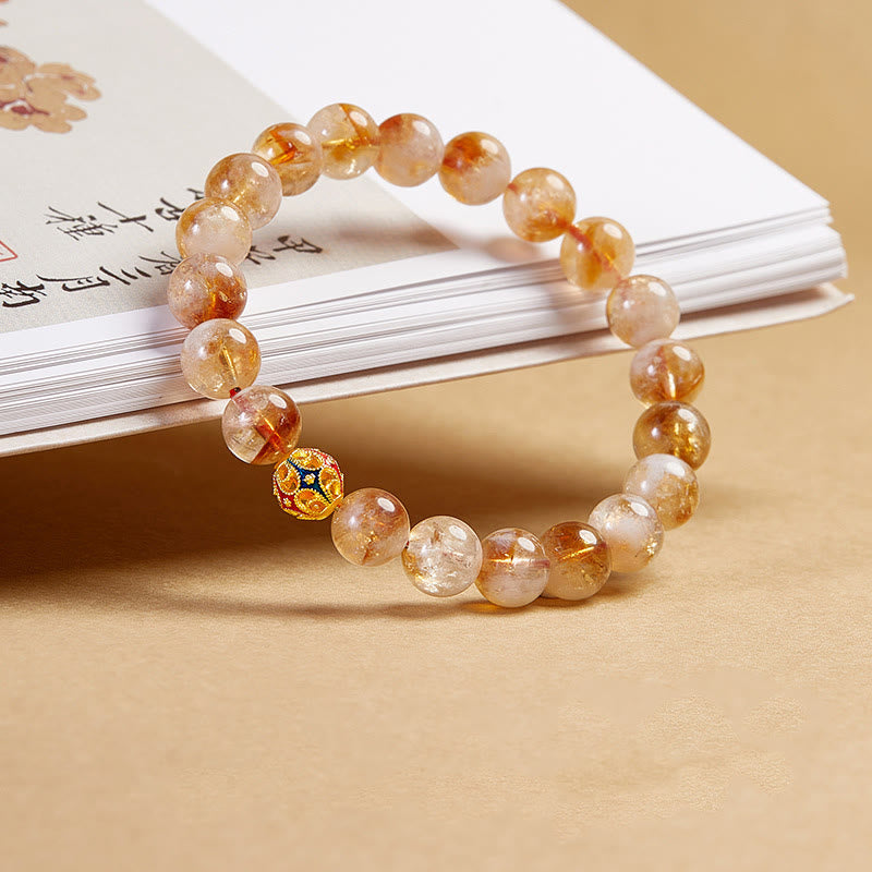 Nimara Ritual 999 Sterling Silver Natural Citrine Flower Balls Beads Protection Bracelet