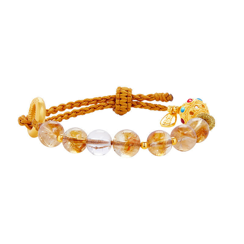 Nimara Ritual 925 Sterling Silver Natural Citrine White Crystal Peace Buckle Meaning Fu Character Protection Braided String Bracelet