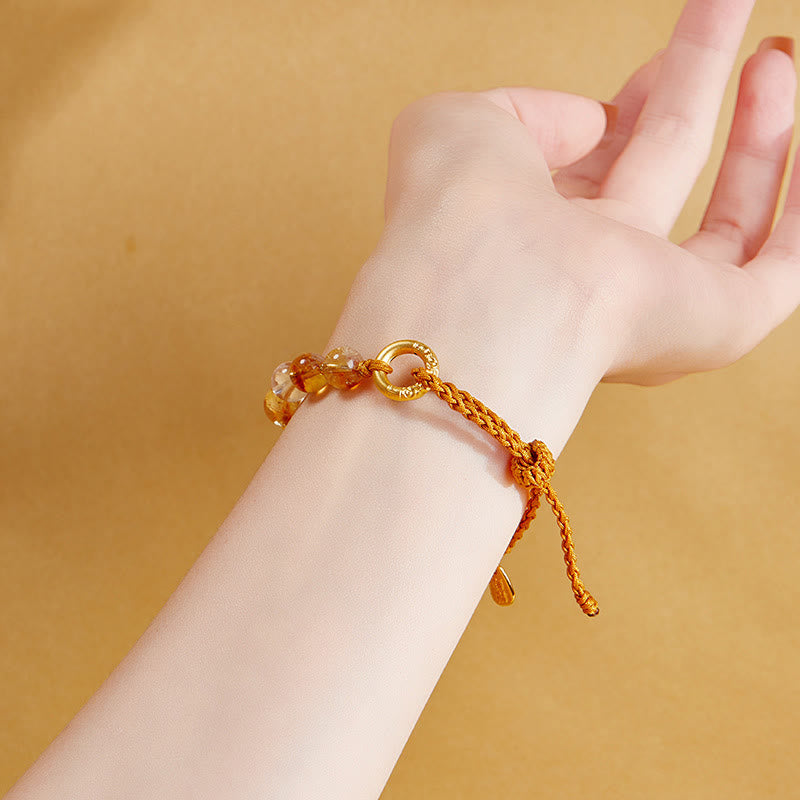 Nimara Ritual 925 Sterling Silver Natural Citrine White Crystal Peace Buckle Meaning Fu Character Protection Braided String Bracelet