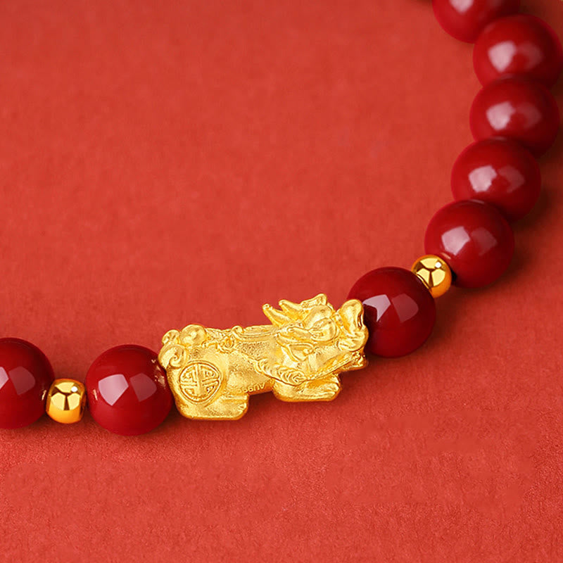 Nimara Ritual 999 Gold 5D Hard Gold Cinnabar PiXiu Calm Bracelet