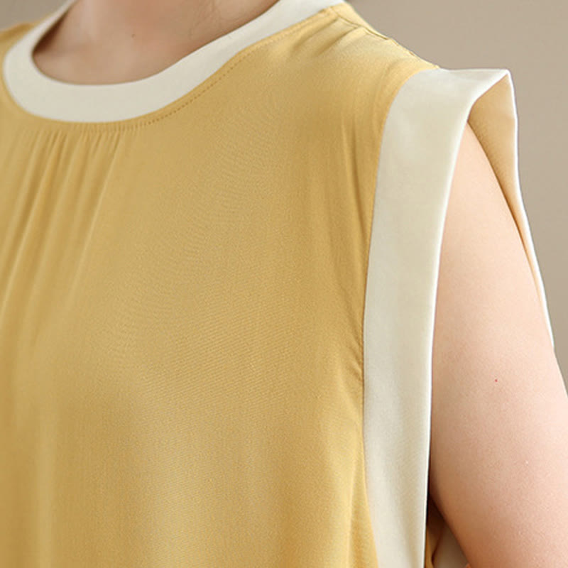 Nimara Ritual Pure Color Slit Design Sleeveless Cotton Midi Dress With Pockets