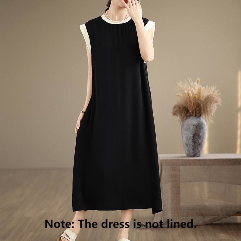 Nimara Ritual Pure Color Slit Design Sleeveless Cotton Midi Dress With Pockets