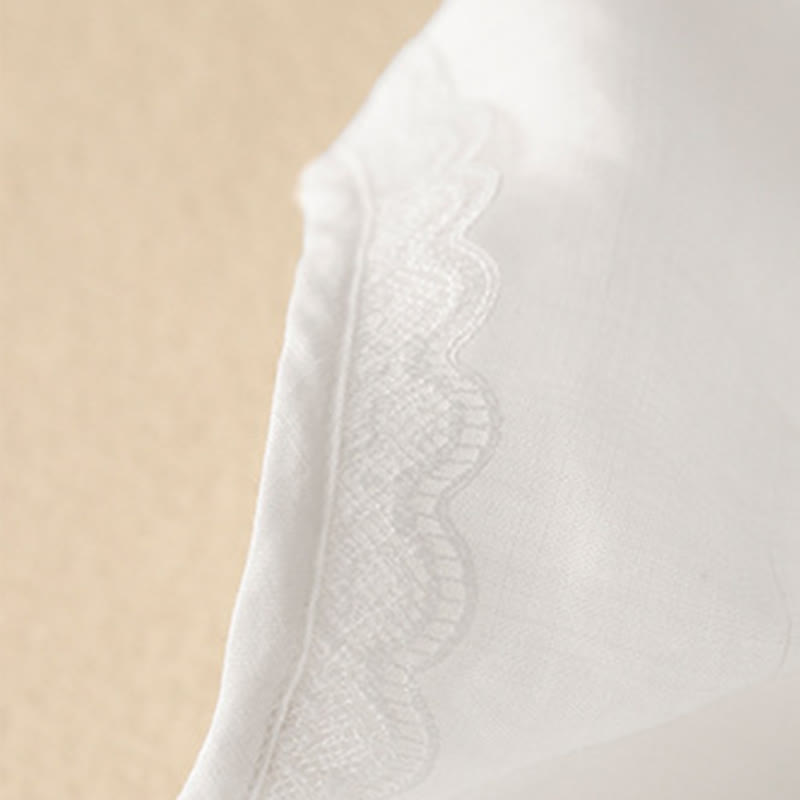 Nimara Ritual Commute Embroidery Pleated Button Drawstring Design Cotton Linen Ruffled Short Sleeve Midi Dress
