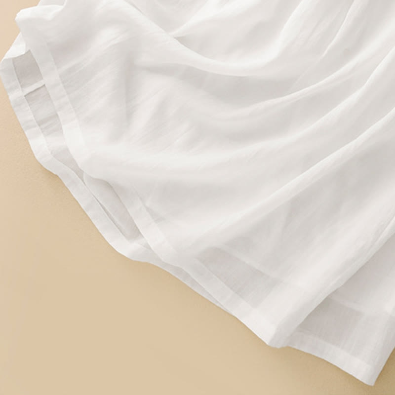 Nimara Ritual Commute Embroidery Pleated Button Drawstring Design Cotton Linen Ruffled Short Sleeve Midi Dress