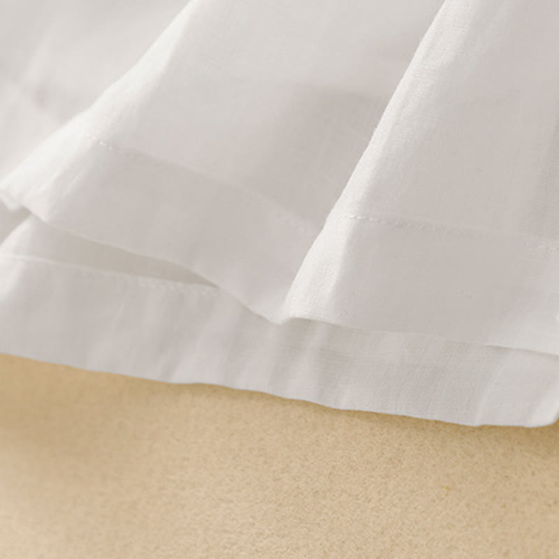 Nimara Ritual Commute Embroidery Pleated Button Drawstring Design Cotton Linen Ruffled Short Sleeve Midi Dress