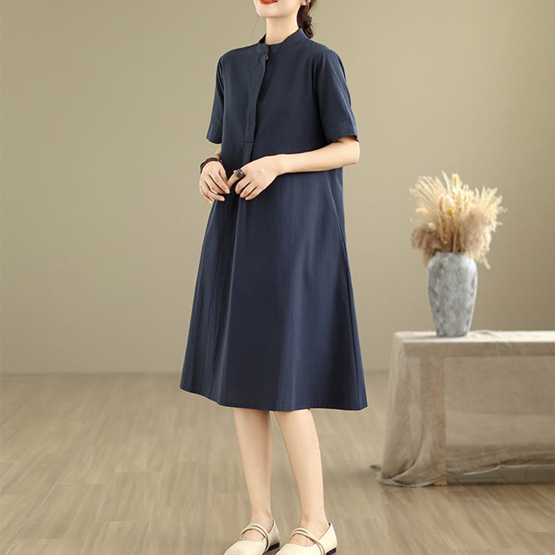 Nimara Ritual Commute Plaid Pattern Simple Design Cotton Half Sleeve Midi Dress With Pockets