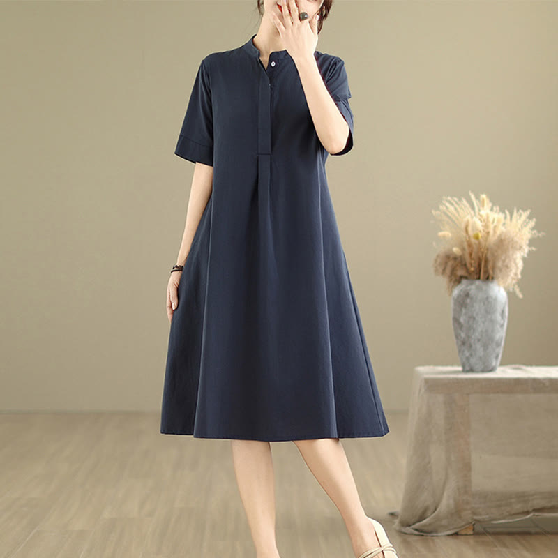 Nimara Ritual Commute Plaid Pattern Simple Design Cotton Half Sleeve Midi Dress With Pockets
