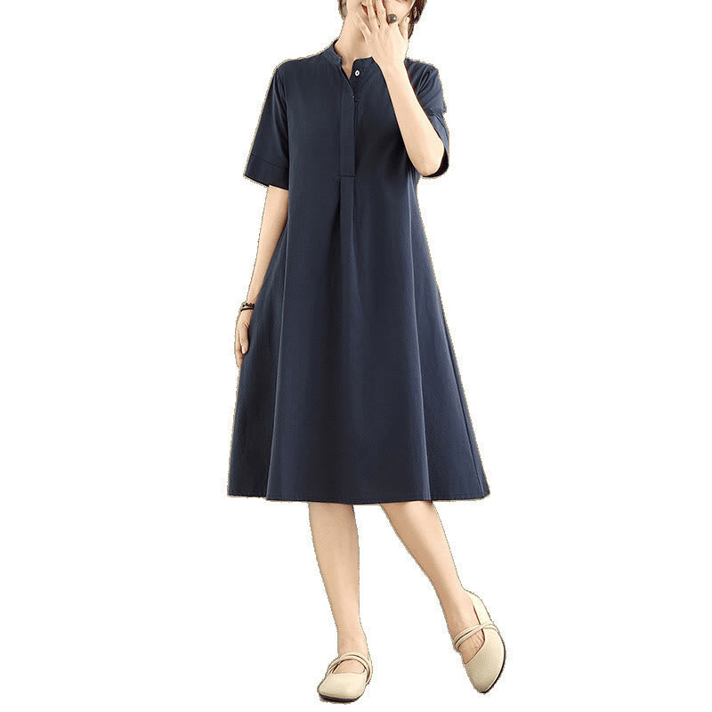 Nimara Ritual Commute Plaid Pattern Simple Design Cotton Half Sleeve Midi Dress With Pockets