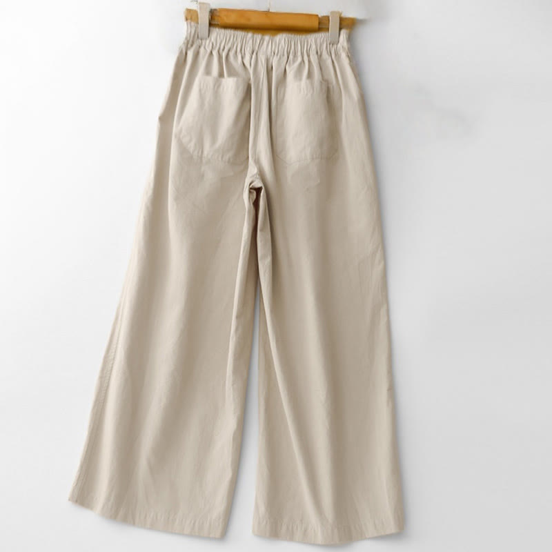 Nimara Ritual Spring Commute Solid Color High Waist Women's Wide Leg Cotton Linen Pants With Pockets