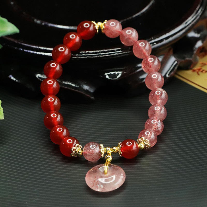 Nimara Ritual Strawberry Quartz Red Agate Peace Buckle Positive Luck Bracelet
