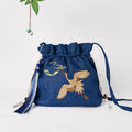 Nimara Ritual Embroidered Navy Blue Crane Cotton Linen Crossbody Bag Shoulder Bag