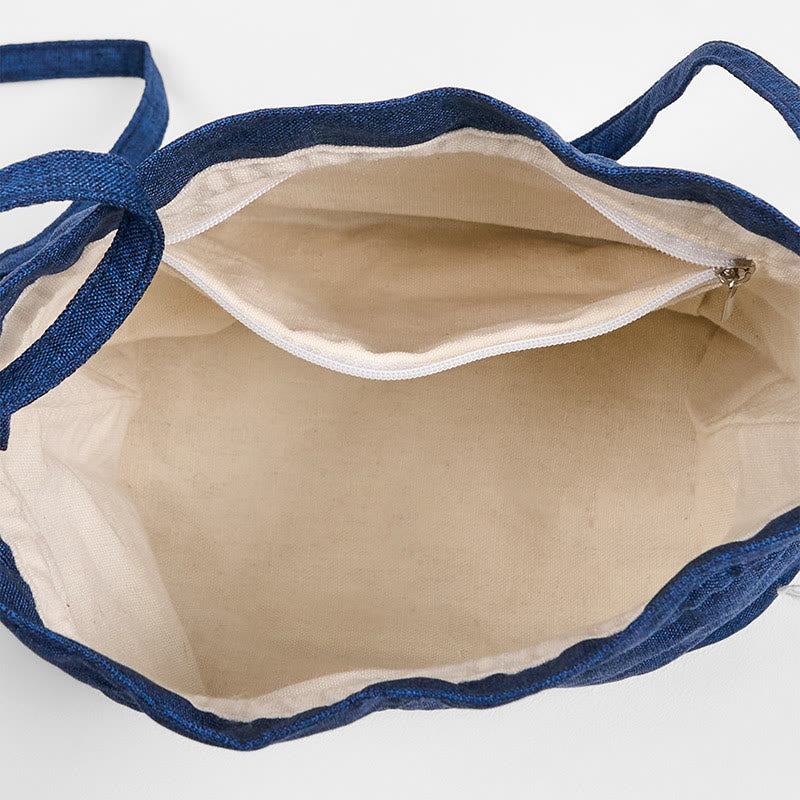 Nimara Ritual Embroidered Navy Blue Crane Cotton Linen Crossbody Bag Shoulder Bag