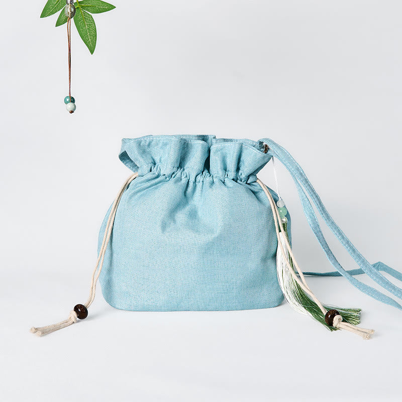 Nimara Ritual Embroidered Green Bamboo Cotton Linen Crossbody Bag Shoulder Bag