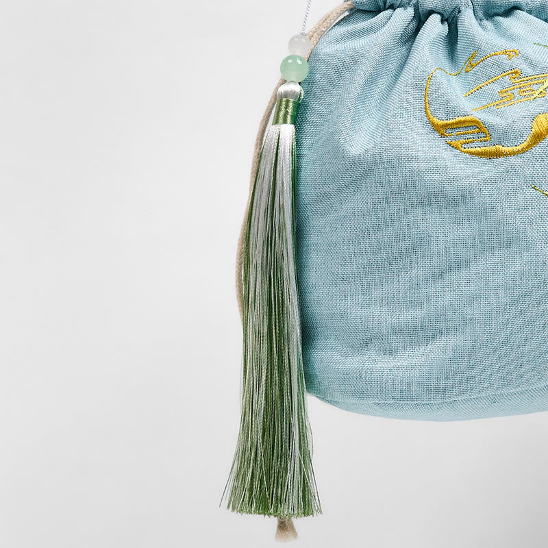 Nimara Ritual Embroidered Green Bamboo Cotton Linen Crossbody Bag Shoulder Bag