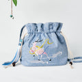 Nimara Ritual Embroidered Light Blue Fairy Deer Auspicious Clouds Cotton Linen Crossbody Bag Shoulder Bag