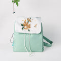 Nimara Ritual Handmade Green Peony Flowers Embroidered Large Capacity Canvas Backpack