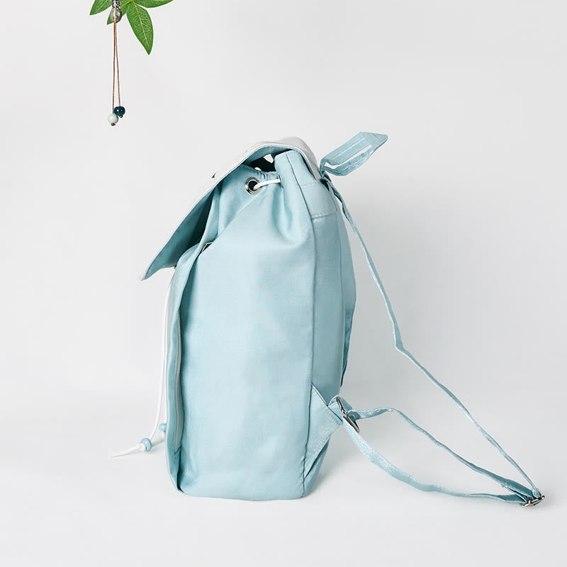 Nimara Ritual Handmade Blue Epiphyllum Embroidered Large Capacity Canvas Backpack