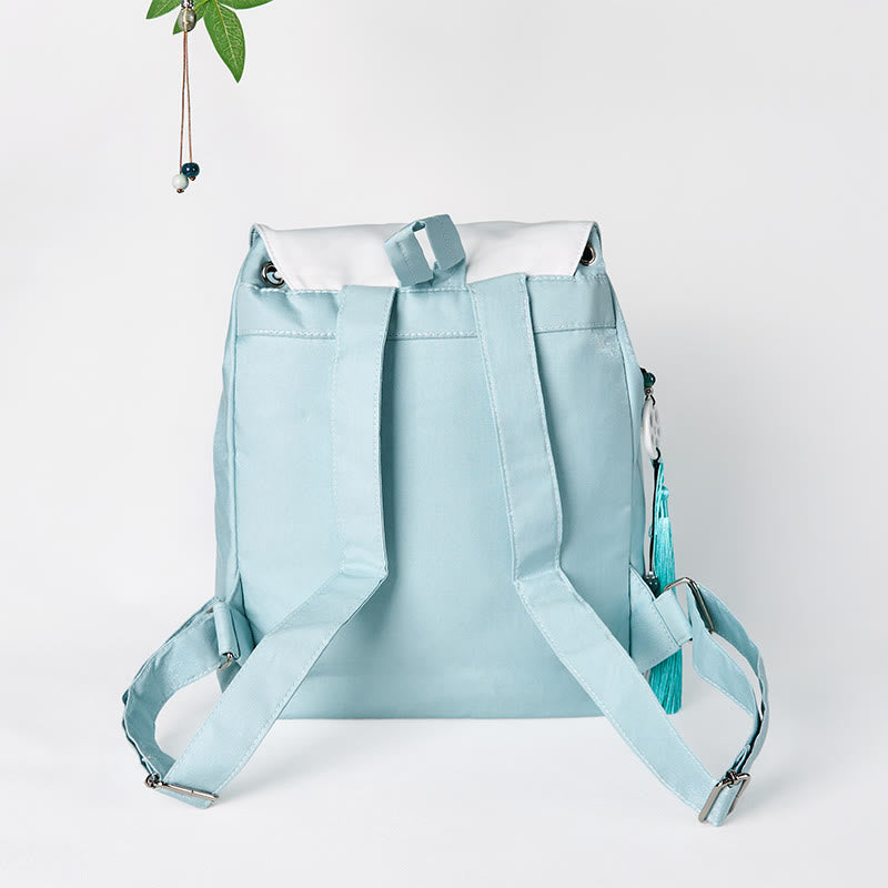 Nimara Ritual Handmade Blue Epiphyllum Embroidered Large Capacity Canvas Backpack